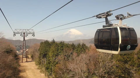 Riding cable car in Hakone with Mount Fuji view Stock Footage 25821548