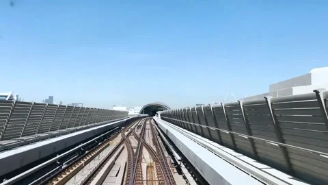 Riding the elevated metro in Dubai Stockbeeldmateriaal 247076605