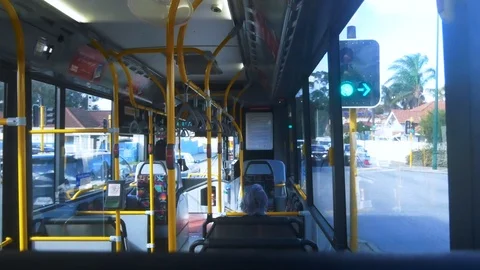 Riding on an empty bus - Public Transport Stock Footage 92926959