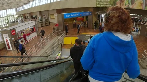 Riding Escalator Down - Metrorail Govt Center Station -1/10/24, Miami, FL. Stock Footage 261086947