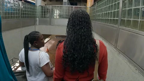 Riding An Escalator Down - Miami Metrorail Govt Center - 1/10/24 Miami, FL. Stock Footage 261086946