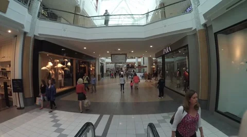 Riding Escalator down in shopping mall (Mapleview Mall) Stock Footage 68335467