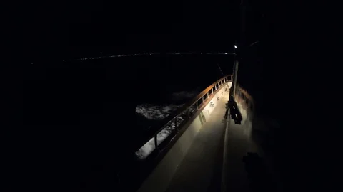 Riding On the Fishing Boat at Night, Stock Video