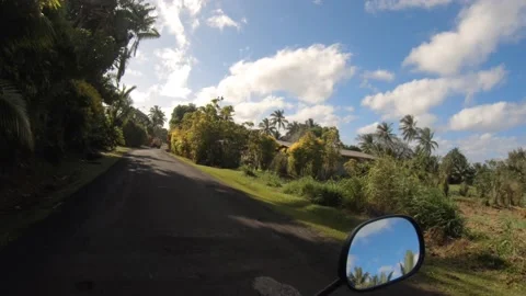 Riding forward view at a backroad in tropical Pacific Cook Islands with agricult Stock Footage 235319773