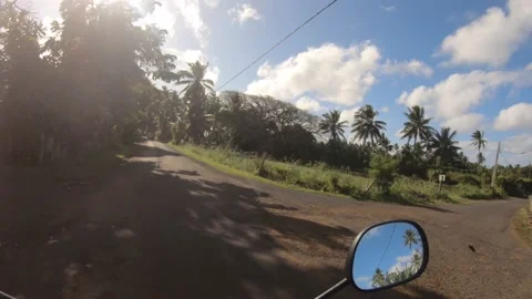 Riding forward view at a backroad in tropical Pacific Cook Islands with agricult Stock Footage 235320015