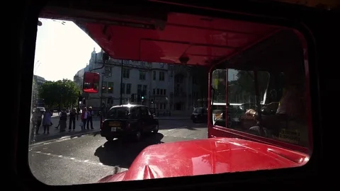 Riding historic red double deck routemaster bus in London, English culture  Stock Footage 116681210