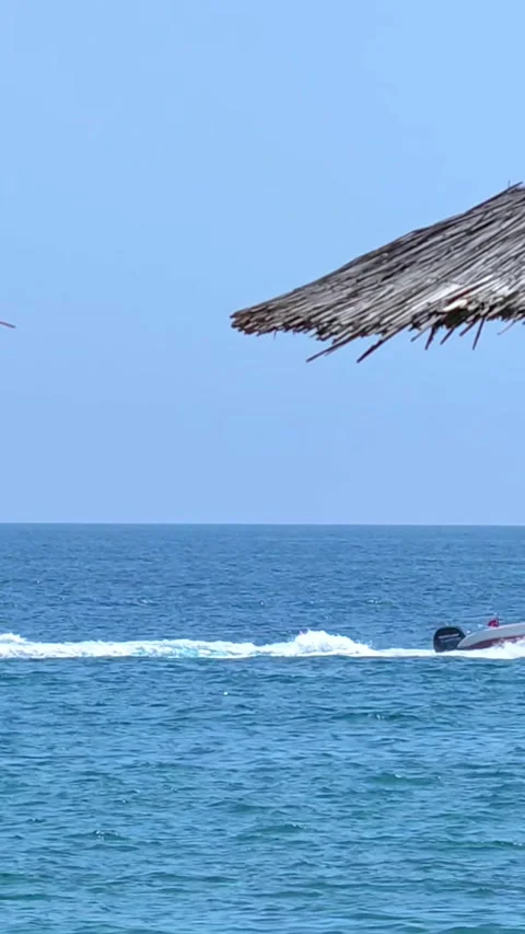 Riding inflatable donut behind a fast boat, riding an inflatable ring on the sea Stock Footage 340500586