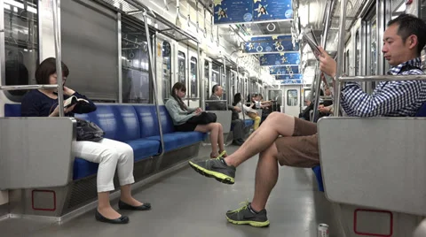 Riding inside a mostly empty Tokyo metro car Stock Footage 39722677