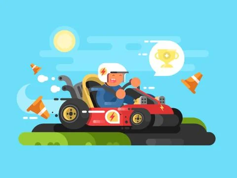 Riding a karting design flat Stock Illustration