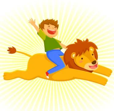 Riding a lion Stock Illustration