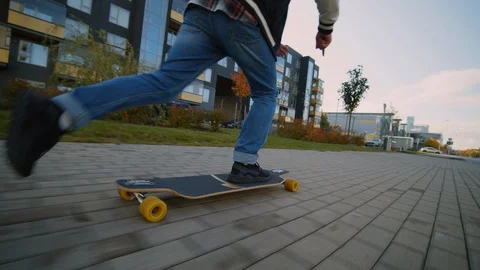 Riding Longboard in City Stock Footage 123605803