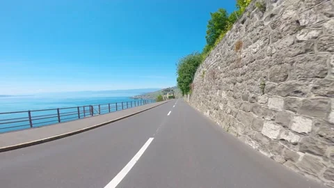 Riding motorbike in Lavaux, Switzerland, 20.05.20 Stock Footage