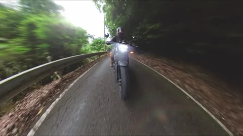 Riding a motorcycle through forest roads. Stock-Footage 277614561
