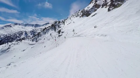 Riding in mountains down piste on alpine skiing resort POV Vidéo 106488036