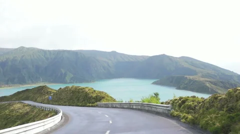 Riding next to the Volcanic Lake Stock Footage 59981403