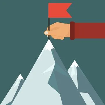 Riding a red flag to the top of the mountain Ilustração Stock