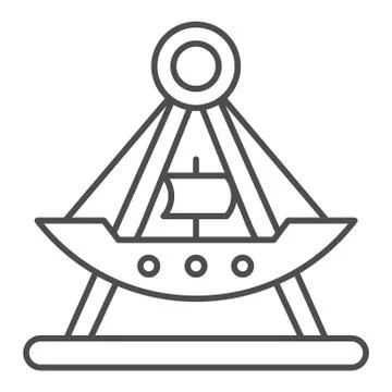 Riding ship attraction thin line icon, Amusement park concept, viking boat ride Illustrazione stock