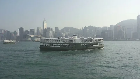 Riding the Star Ferry from the Central Pier to Kowloon in Hong Kong. Stock Footage 73281197