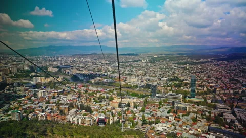 Riding The Tbilisi Cable Car Above The City Stock Footage 345441121