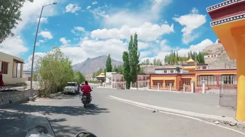 Riding Through Diskit Monastery, Nubra Valley, Ladakh, India on 15th July 2025 Stock Footage 316527814