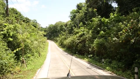 Riding through tropical jungle small island road in Thailand Stock Footage 277872459