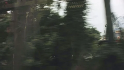 Riding in train view of cityscape with old dirty crowed residential apartments s Video stock 237251736