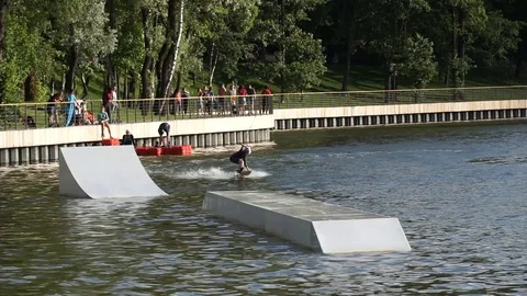 Riding a wakeboard Stock Footage 112352072