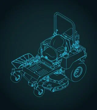 Riding zero-turn mower isometric blueprint illustration Stock-Illustration