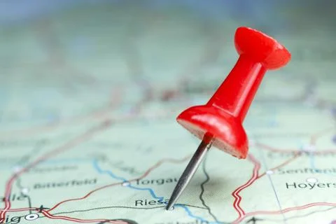 Riesa, Germany pin on map Foto stock
