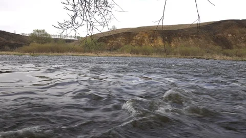 Riffle on river stream at spring, 4K ultra hd video footage Video stock 85988078