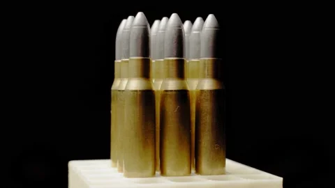 Rifle 308WIN Ammunition Left Justified Rotating, rifle cartridge with leaden Stock Footage 169402423