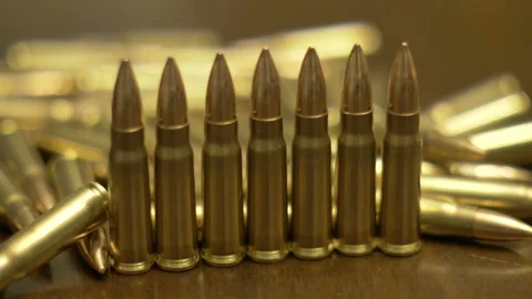 Rifle Ammunition Standing in Row 스톡 동영상 171052779