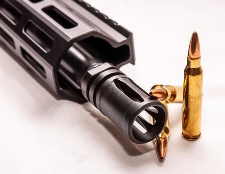 A rifle with bullets on a white background Stock Photos
