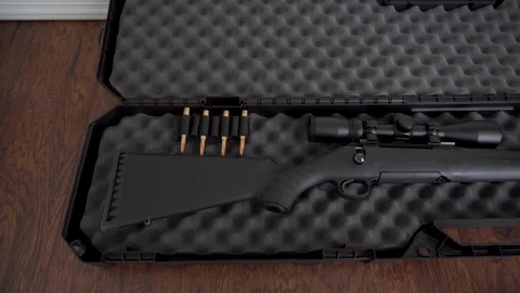 Rifle in A Open Gun Case Stock Footage 98379707