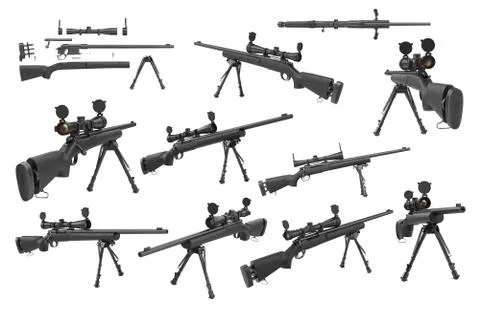 Rifle sniper with optical scope weapon set Stock Illustration