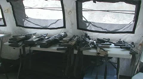 Rifles in the tent Stock Footage 10833416