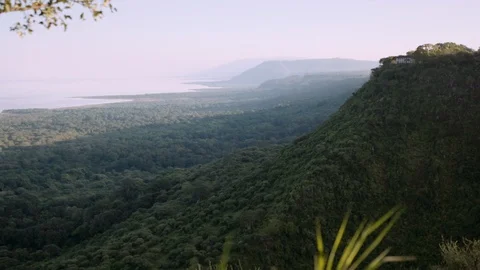 Rift valley at sunset with forest and river. slow motion Stock-Footage 96124992