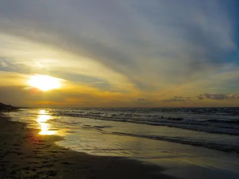Riga bay in the rays of the setting sun. Stock Photos