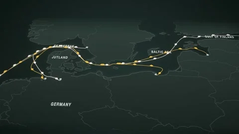 Riga to bremerhaven timber trade route map seamless loop Stock Footage 345898616