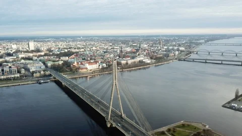 Riga bridge flyover Stock Footage 122158471