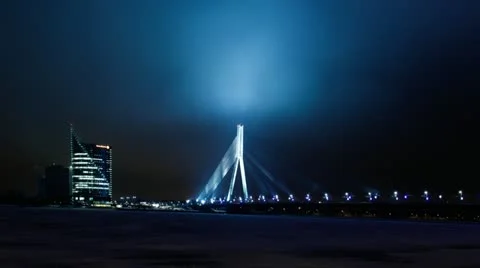 Riga bridge night timelapse 10 bit 動画素材 21098906