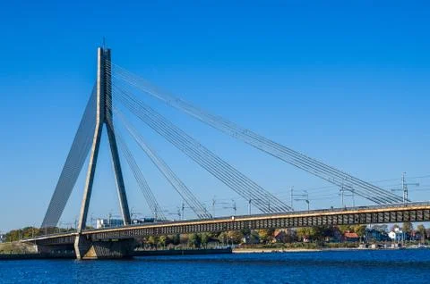 Riga, Bridge over river Daugava Stock Photos