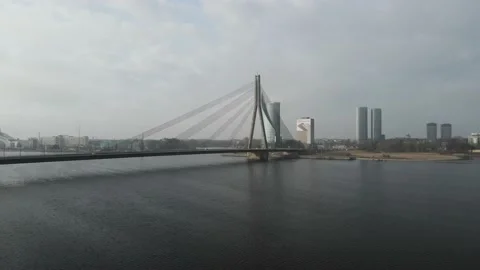 Riga bridge panorama Stock Footage 159281829