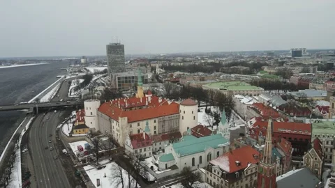 Riga castle aerial view Stock Footage 150256344