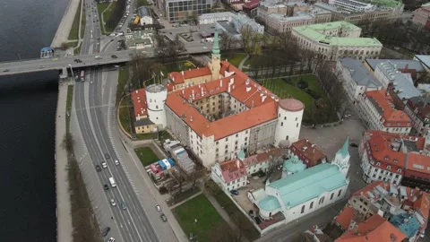 Riga castle aerial view Stock Footage 153314770