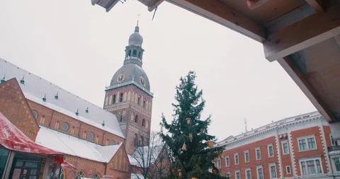 Riga Cathedral and Christmas Tree - Riga, Latvia (4K) Stock Footage 102263988
