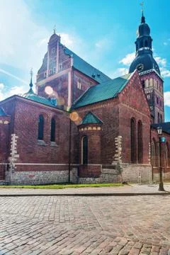 Riga Cathedral on Dome Square at old town of Riga Stock Photos