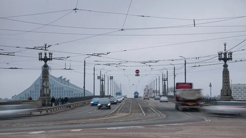 Riga city bridge time lapse Stock Footage 88464288