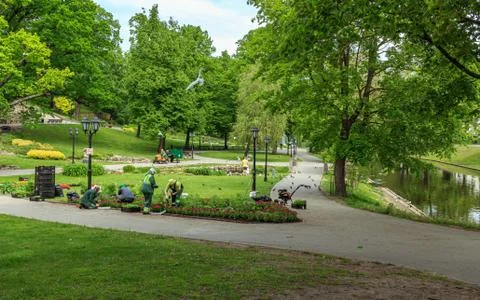 Riga city center park gardening time Stock Photos