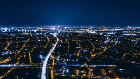 Riga city Drone Night Timelepse hypperlapse block of flats Drone Flight daugava Stock Footage 88816453